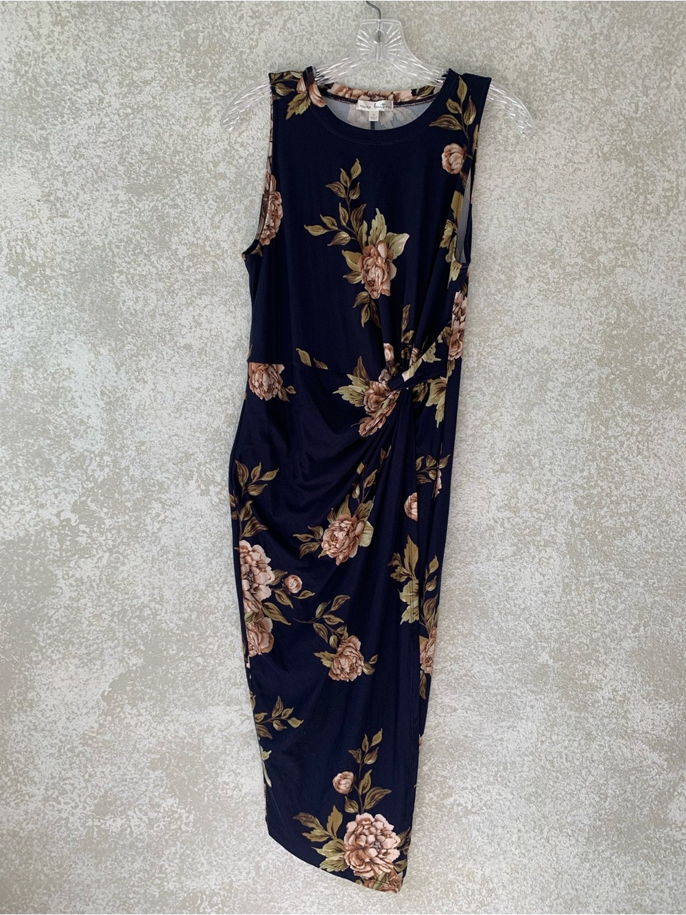 Nine Britton Navy Floral Twist Front Sleeveless Midi Sheath Dress Womens Medium